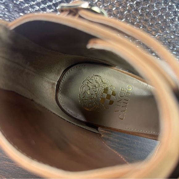 Vince Camuto Venica Bootie Size 10 Eu 40 Tan Buckled Leather 5 In Heel Open Toe - Picture 12 of 14